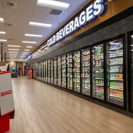 Durable Rigid Mineral Core flooring for commercial spaces Rigid Core flooring in a cold beverage aisle