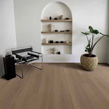 Contemporary wood look vinyl flooring for elegant interiors Modern living room with wood look vinyl flooring and stylish decor