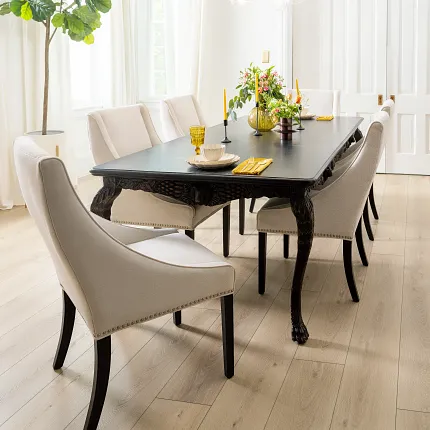 Stylish vinyl flooring for modern dining spaces Elegant dining room with Coretec Residential SPC vinyl flooring