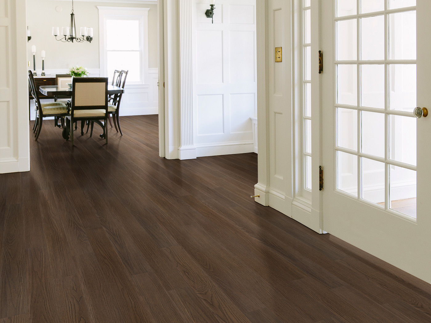 Chocolate Oak flooring, shown in a room
