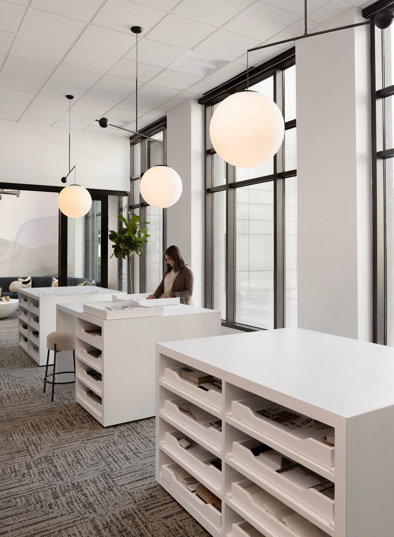 Modern workplace with 18x36 inch carpet tile flooring