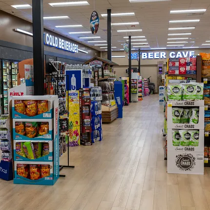 Durable Rigid Mineral Core flooring 47.55x5.66 inch for commercial spaces Rigid Core flooring in a grocery store aisle