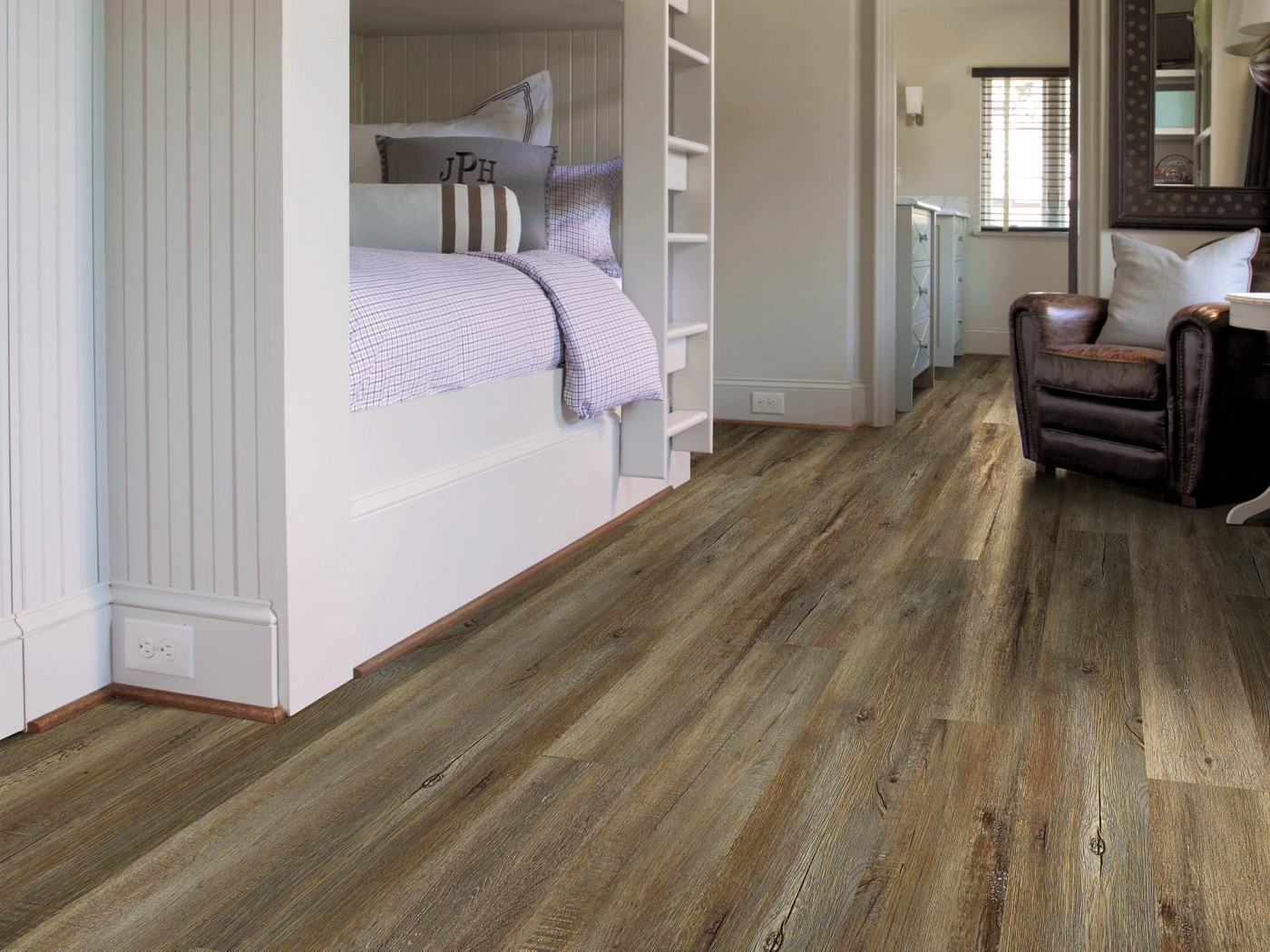 Modeled Oak flooring, shown in a room