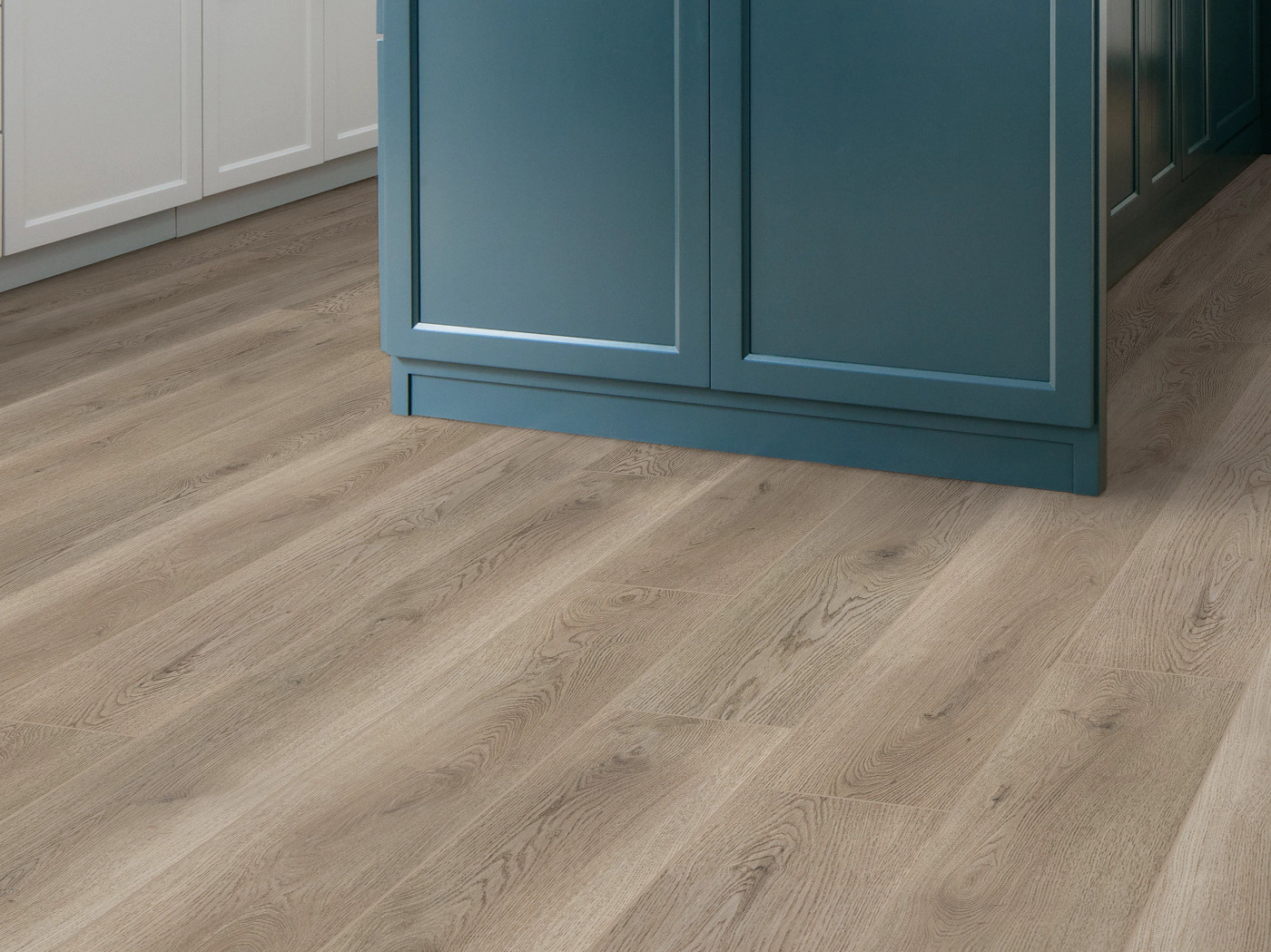 Smoky Greige flooring, shown in a room