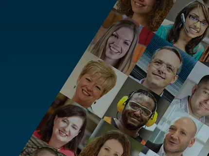 Diverse Community Representation Across Multiple Segments Collage of diverse individuals representing various segments such as Government, Higher Education, Hospitality, K12 Education, Life Sciences, Multifamily, Retail, Senior Living, and Workplace