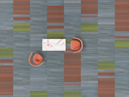 Modern Office Space with Colorful Commercial Carpet Tiles and Orange Chairs Saturate in Silver + Clay + Chartreuse and Achromatic in Silver and Chromatone in Taupe Silver + Clay Silver