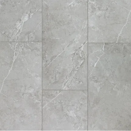 Light Gray Stone Look Luxury Vinyl Tile Flooring - Durable and Waterproof Light gray stone look luxury vinyl tile flooring with subtle white veining