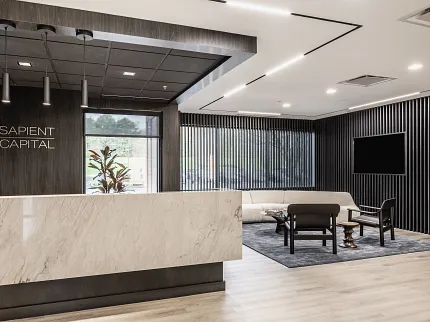Stylish Rigid Core flooring for workplace environments Modern office reception area with Rigid Core flooring