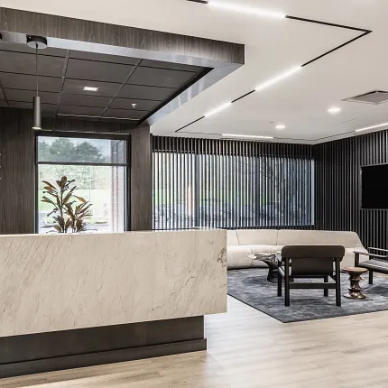 Stylish Rigid Core flooring for workplace environments Modern office reception area with Rigid Core flooring