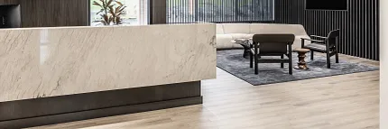 Stylish Rigid Core flooring for workplace environments Modern office reception area with Rigid Core flooring