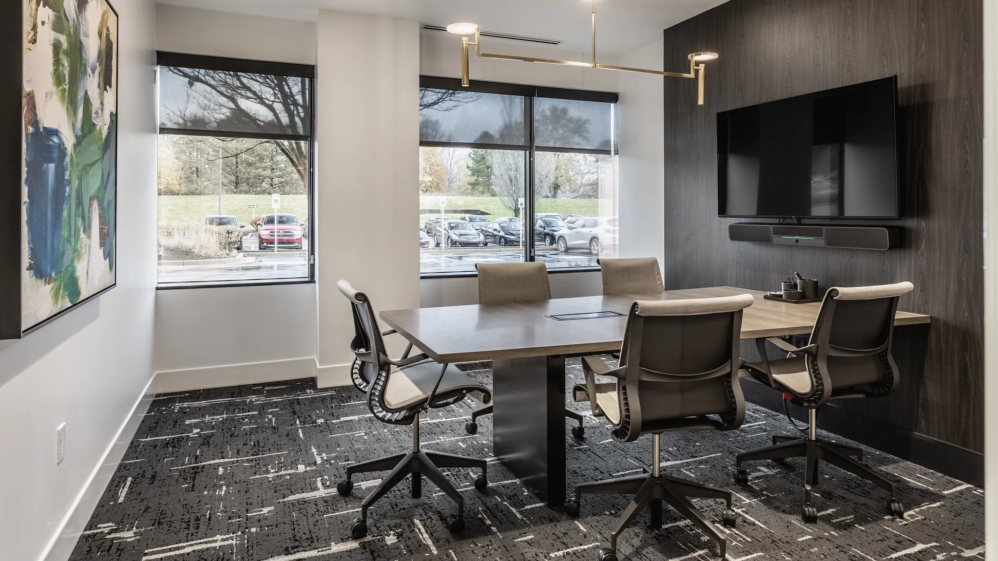 conference room with black carpet tile