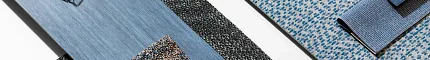 Blue and Gray Flooring Swatches with Office Supplies and Basketball Assorted flooring swatches in shades of blue and gray with office supplies and a basketball