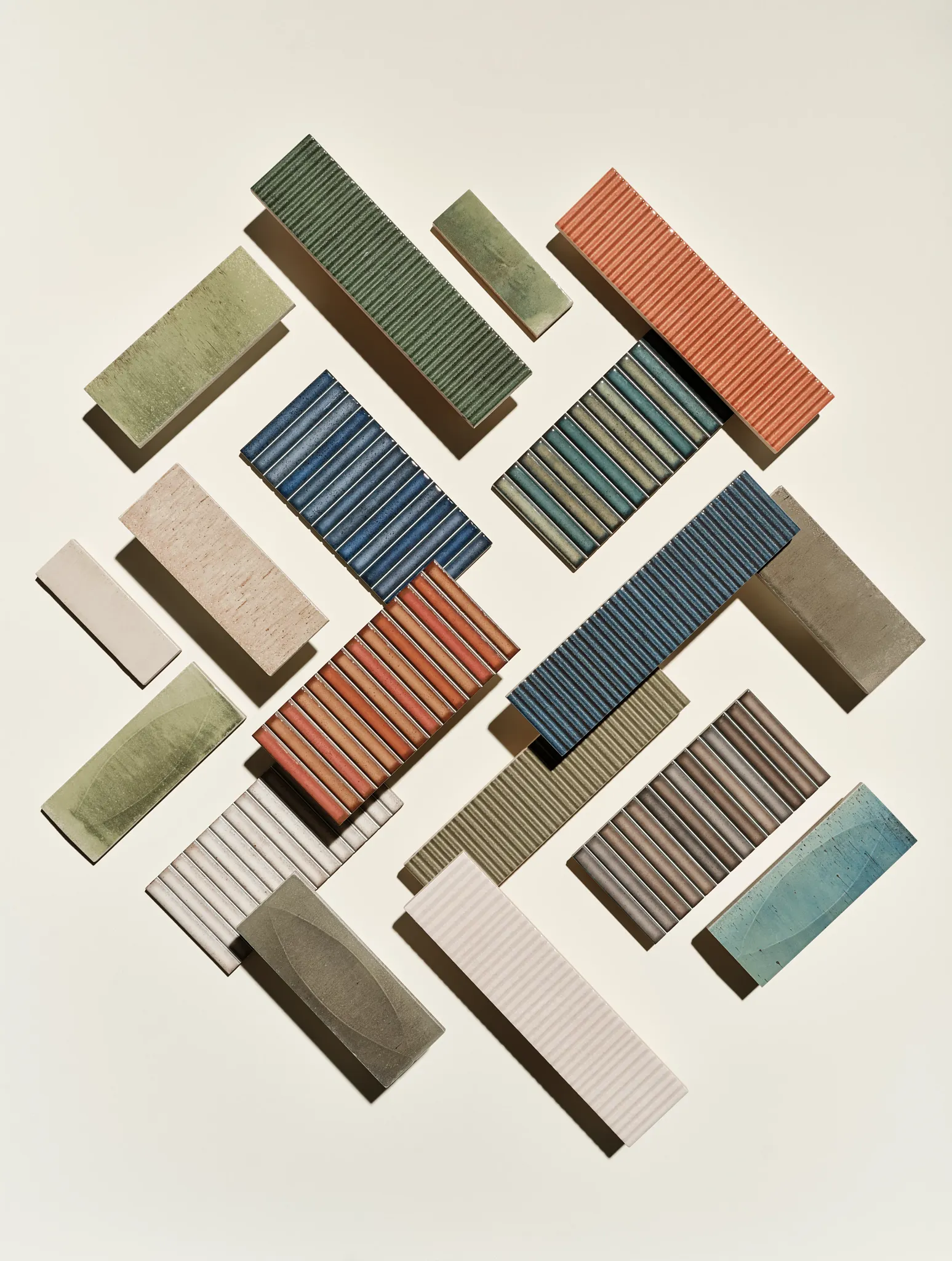 Assorted porcelain tile samples in various colors