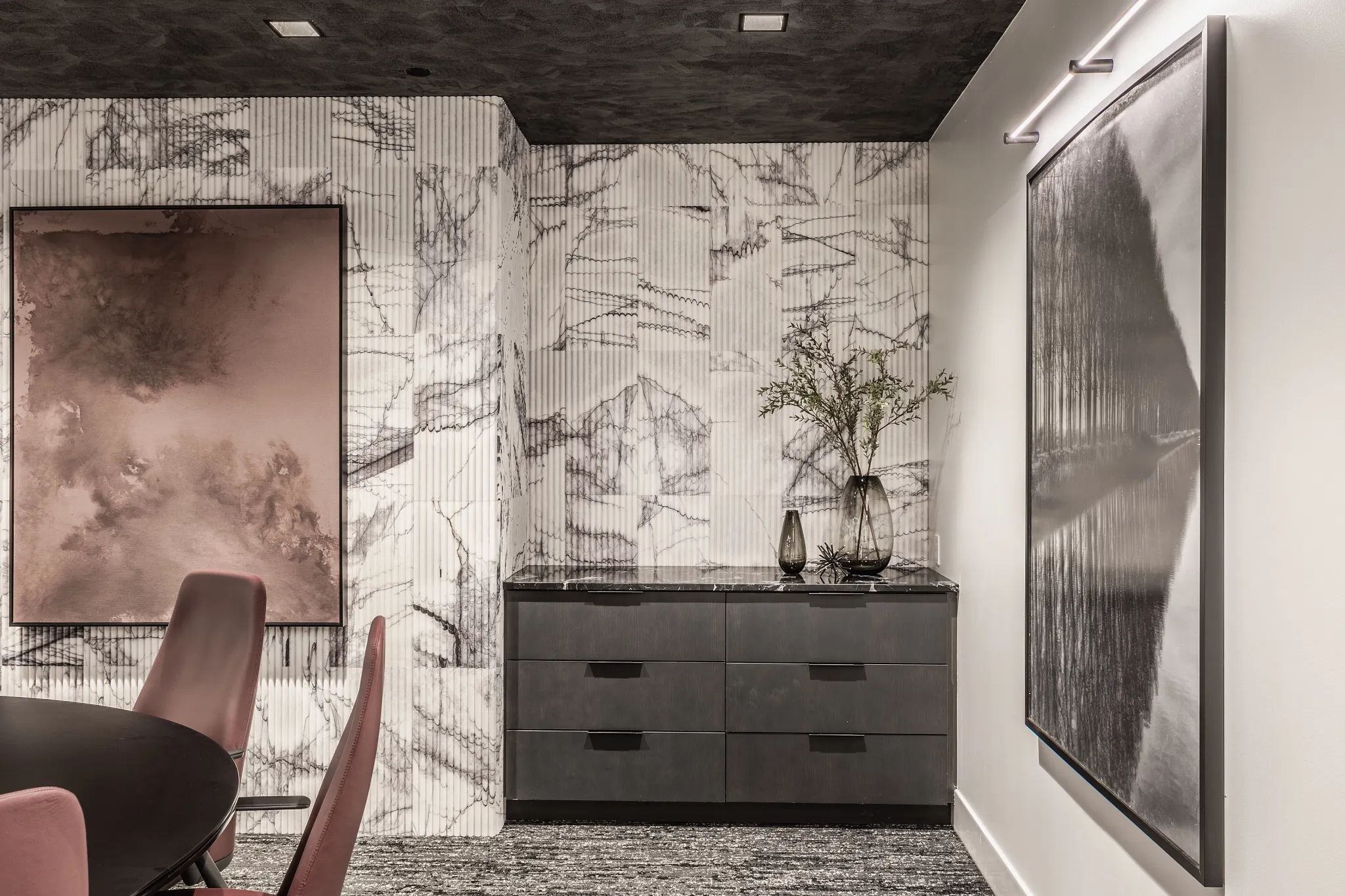 Modern interior with 18x36 inch carpet tile flooring