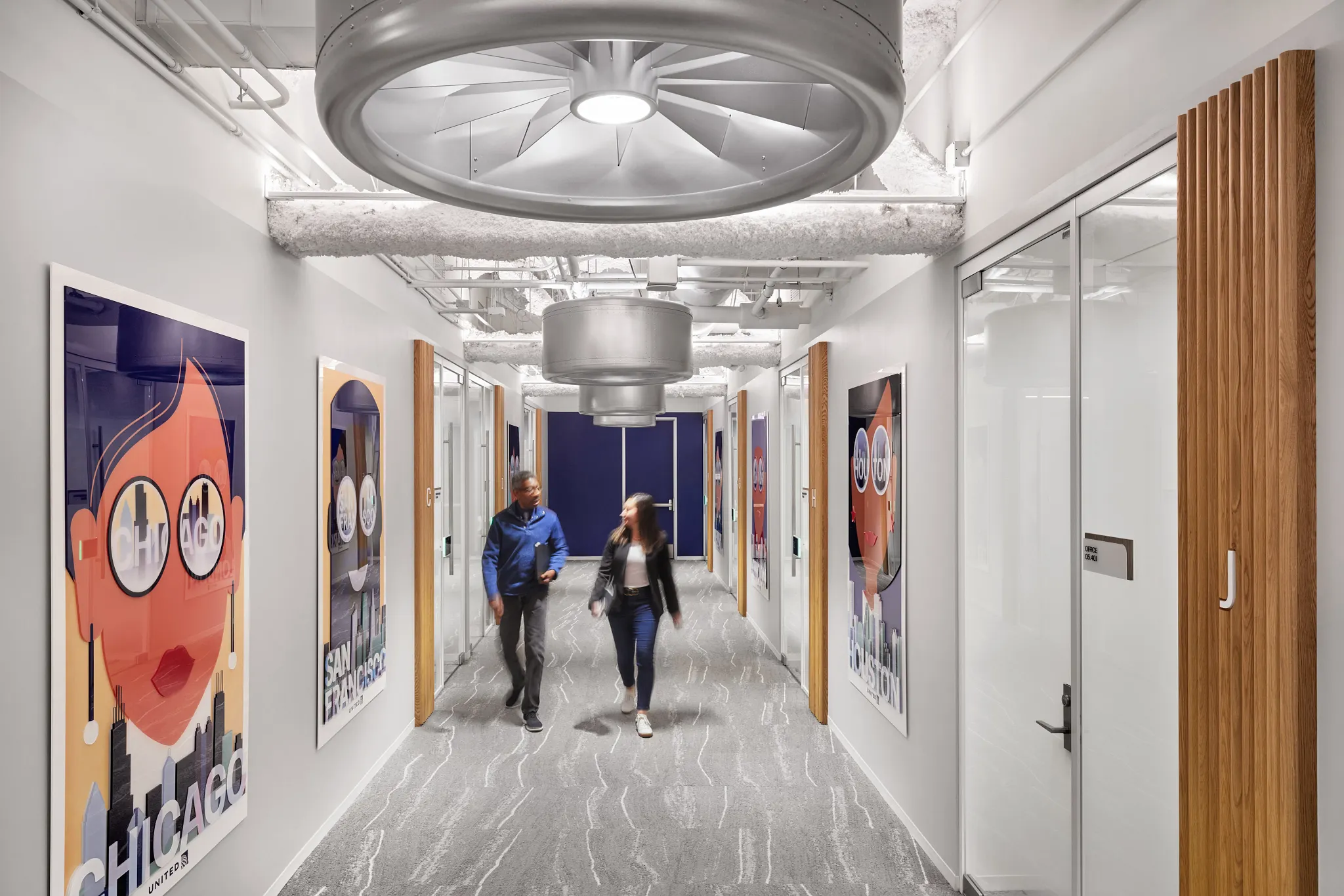 Corridor with grey carpet tile