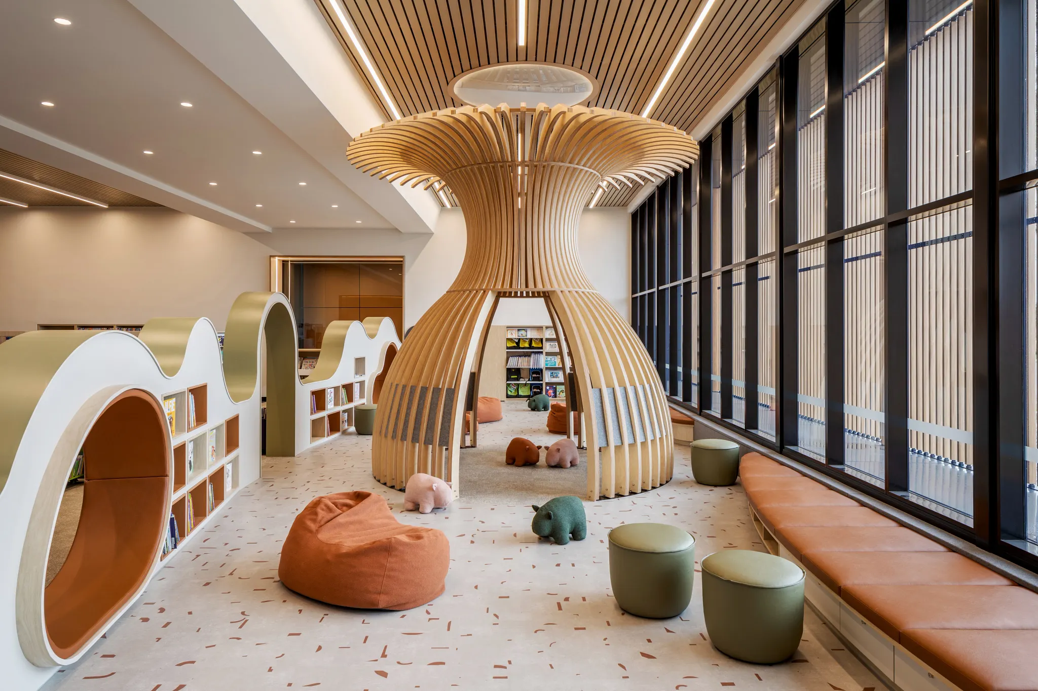 Explore Piara Waters Library by Hunt Architects, a contemporary community hub in Perth designed for learning, creativity and connection, featuring Shaw Contract flooring solutions.