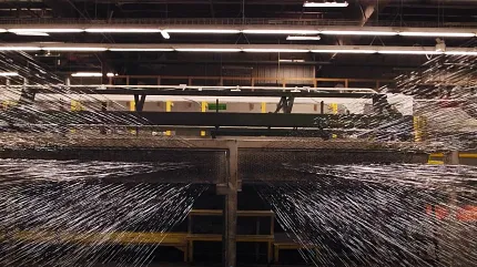 High-tech yarn production for flooring materials Industrial yarn manufacturing process in factory setting