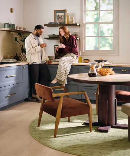 Synthetic Carpet in Modern Kitchen Setting Modern kitchen scene with synthetic carpet in light green