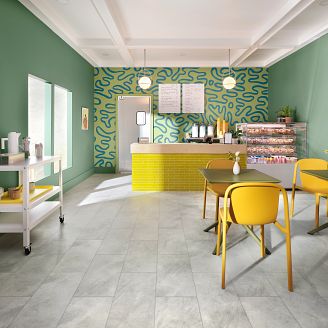 bright colored green and yellow snack bar featuring coretec vinyl tile