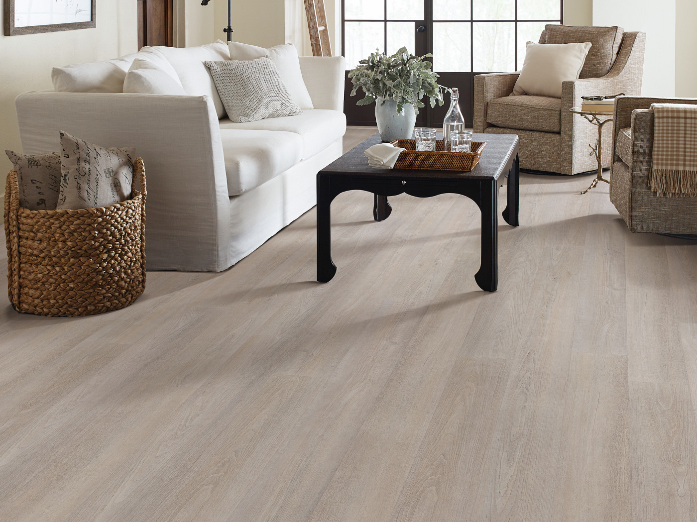 Greige Walnut flooring, shown in a room