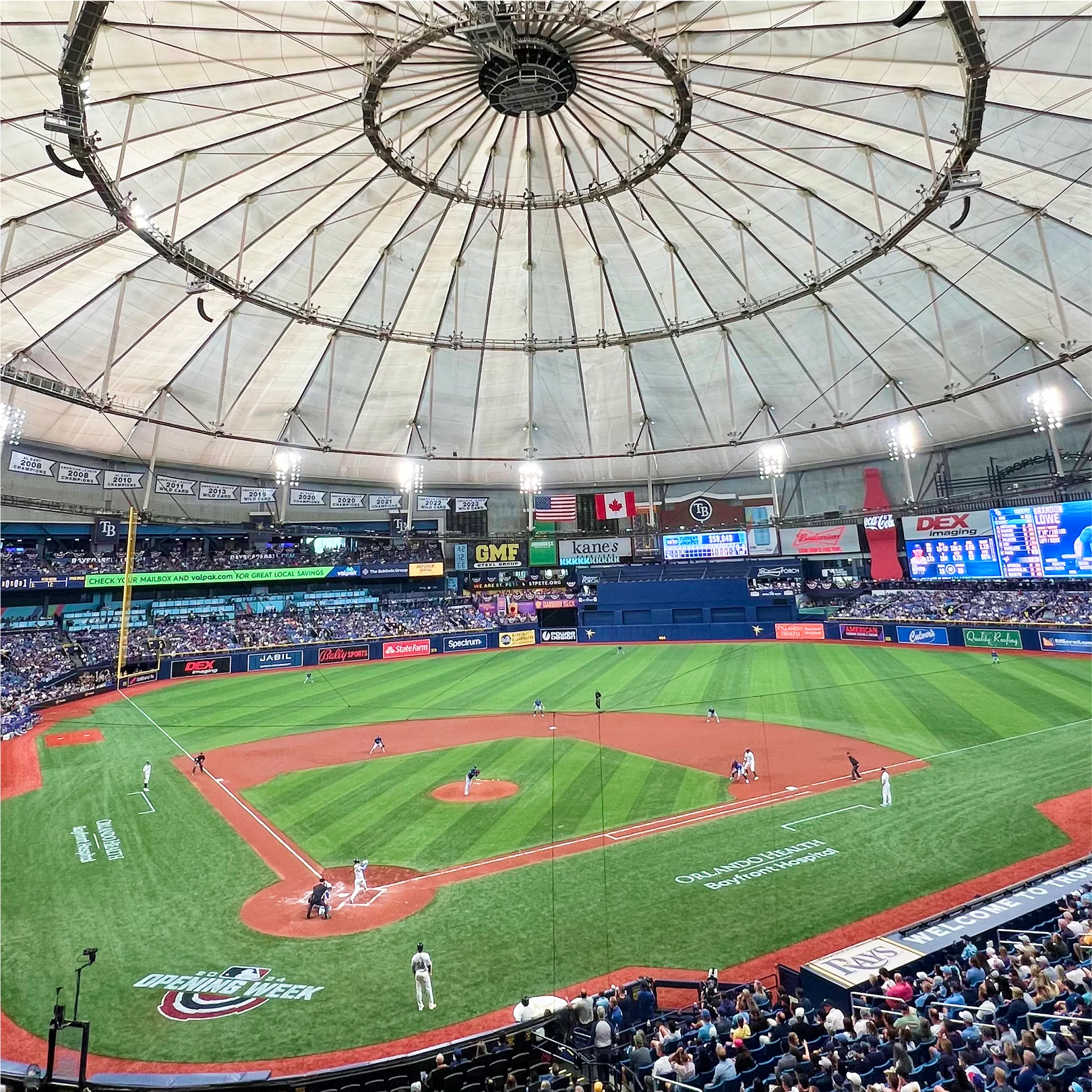 Tampa Bay Rays logo over baseball stadium scene