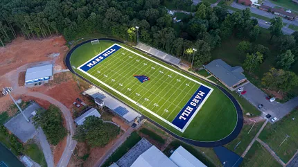 Artificial Turf Sports Field Aerial View Aerial view of a sports field with artificial turf