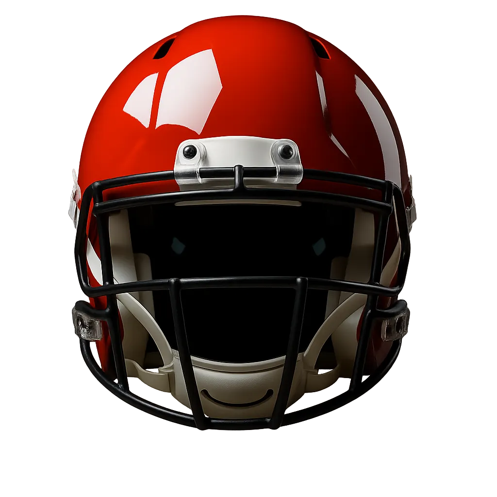 Red football helmet with black faceguard