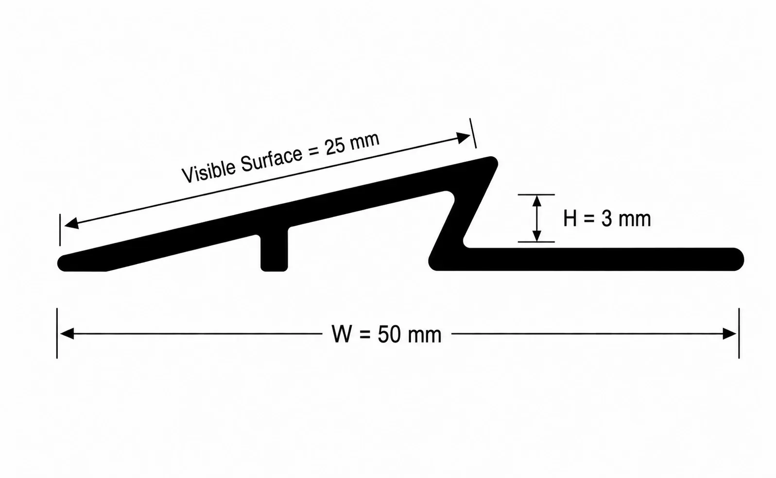 Flooring profile diagram with dimensions 50 mm width and 3 mm height