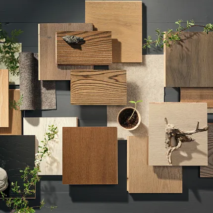 Diverse wood flooring options for stylish interiors Assorted wood flooring samples with natural elements