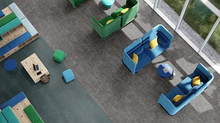 Education Facility with Commercial Carpet Tile Flooring Modern education facility with colorful seating and commercial carpet tile flooring