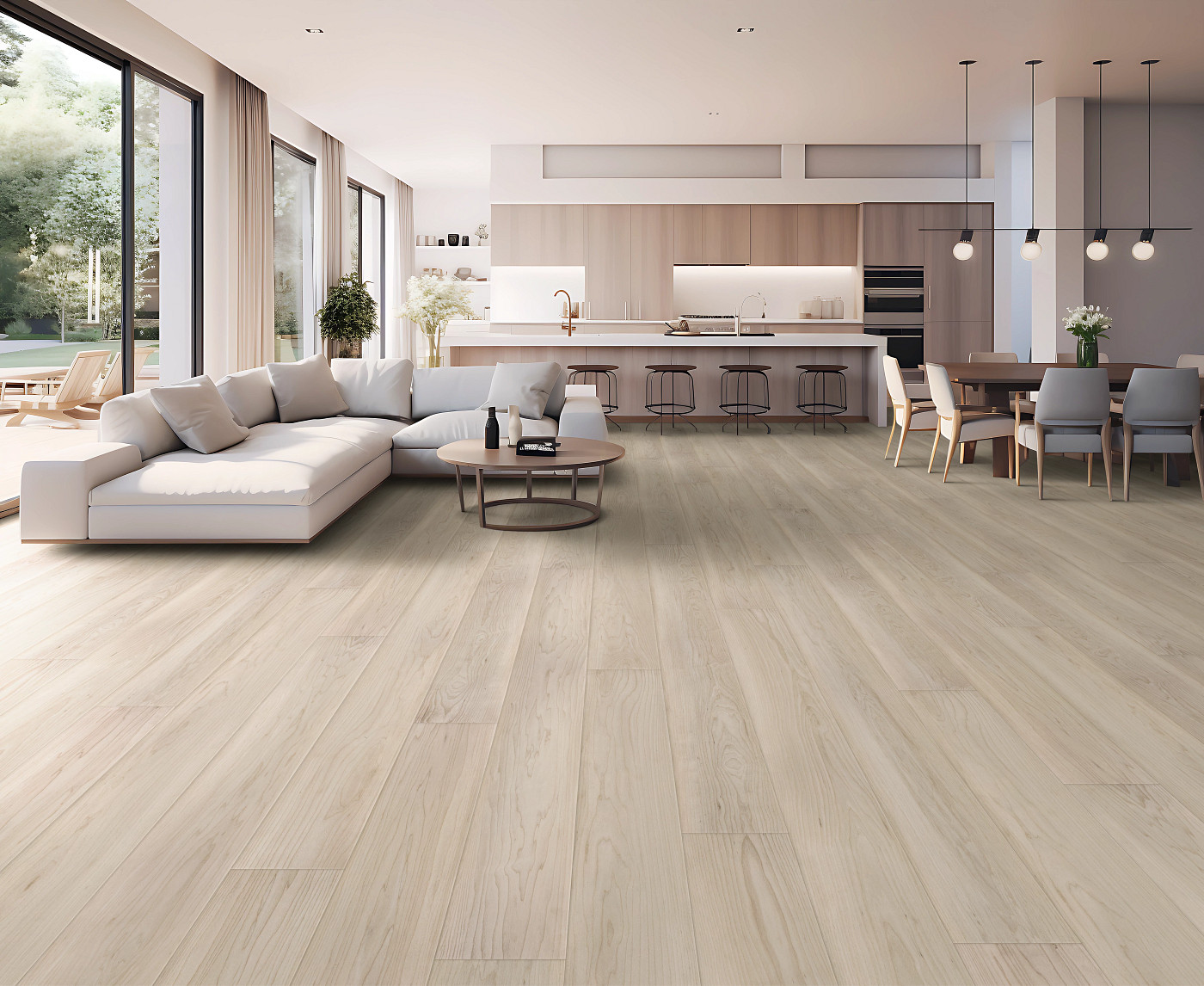 Sandstone Maple flooring, shown in a room