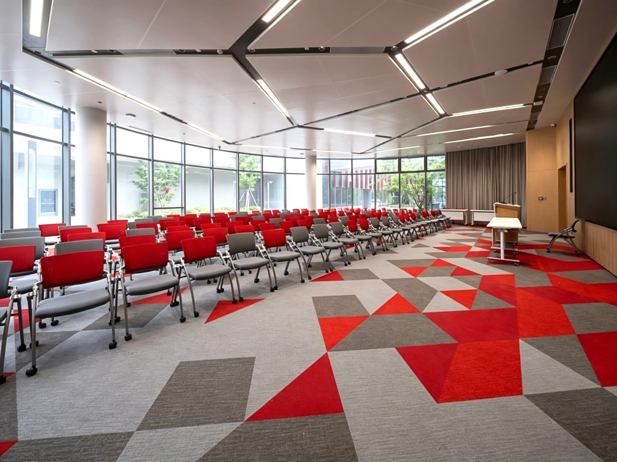 Entrance of Don James Center with commercial carpet flooring in an education facility