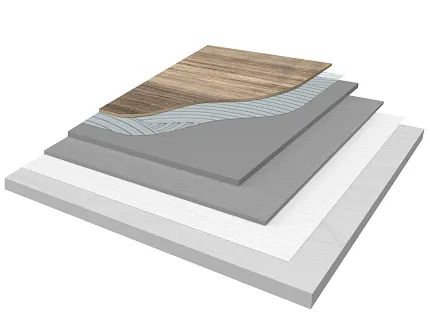 Durable hard surface flooring with layered design Multi-layer construction of hard surface flooring