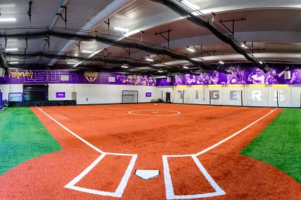 Indoor Baseball Field with Artificial Turf Indoor baseball field with artificial turf featuring orange and green colors
