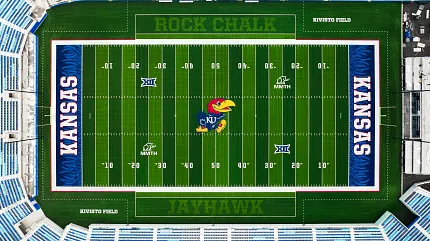 Kansas Jayhawks football field at Kivisto Field stadium Aerial view of Kansas Jayhawks football field at Kivisto Field