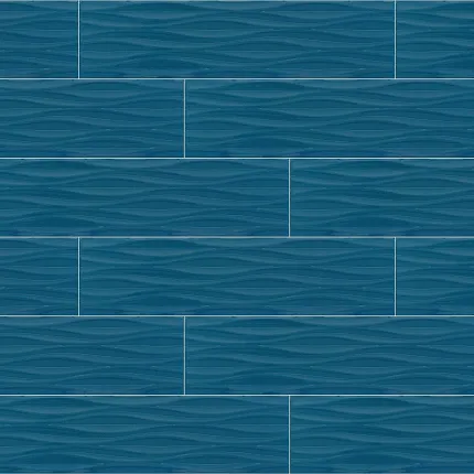 Blue Wave Tile Flooring - Rectangular Design Blue wave-patterned tile flooring with rectangular tiles