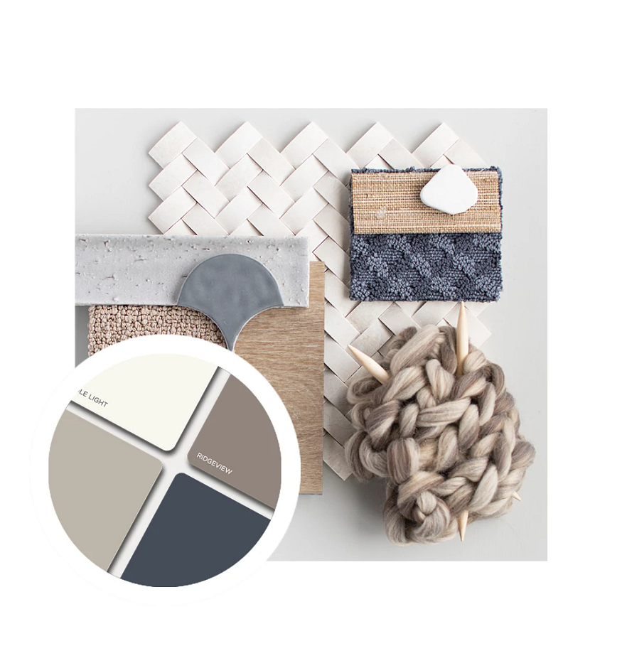 Nordic product lay with color swatches and trendy materials