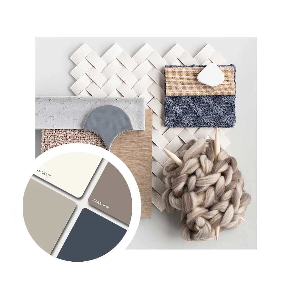 Nordic product lay with color swatches and trendy materials