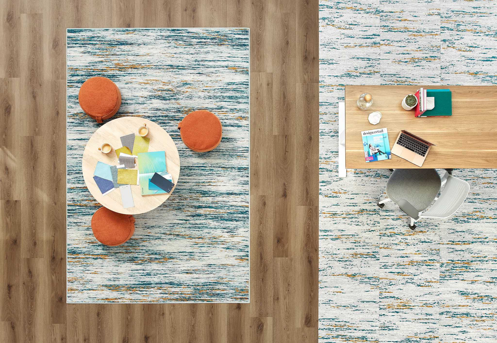 Verve Rug in Vibrance and Zeal Carpet Tile in Vibrance-Color and Inlet II in Thatch
