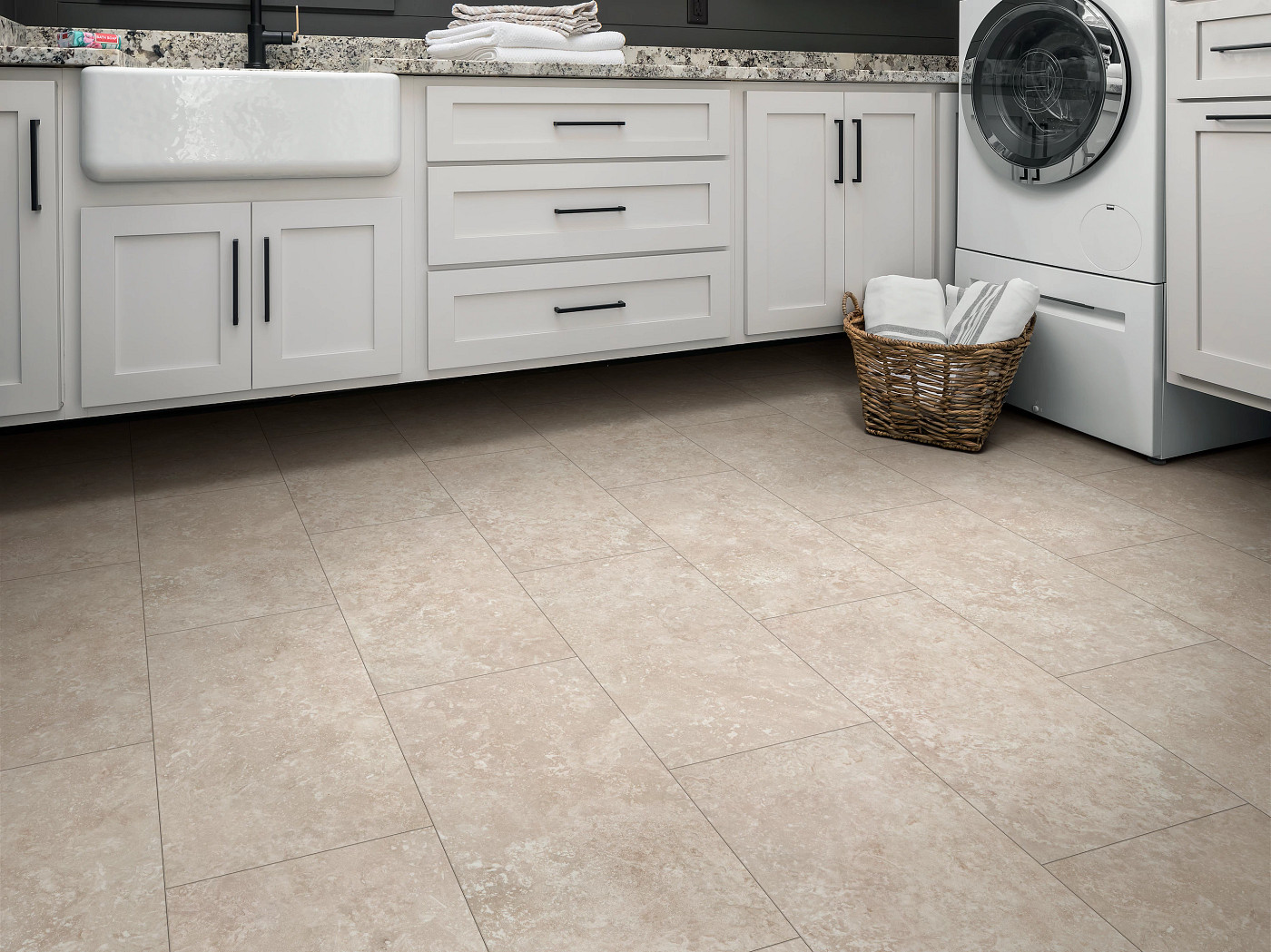 Ashen flooring, shown in a room