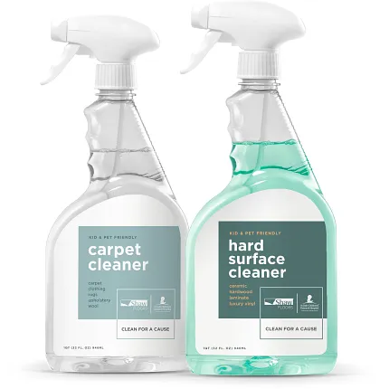 Kid and pet friendly cleaning solutions for carpets and hard surfaces Shaw Floors carpet and hard surface cleaner bottles
