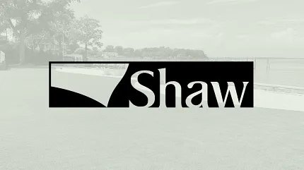 Shaw flooring brand identity with scenic view Shaw flooring logo with outdoor background