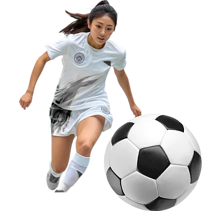 Soccer player with ball in action Soccer player in white uniform with a soccer ball