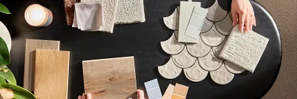 Durable hardwood flooring for a cozy holiday home Hardwood flooring samples in festive setting with Christmas tree