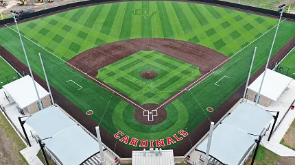 Artificial Turf Baseball Field Aerial View Aerial view of a baseball field with artificial turf featuring green and brown sections