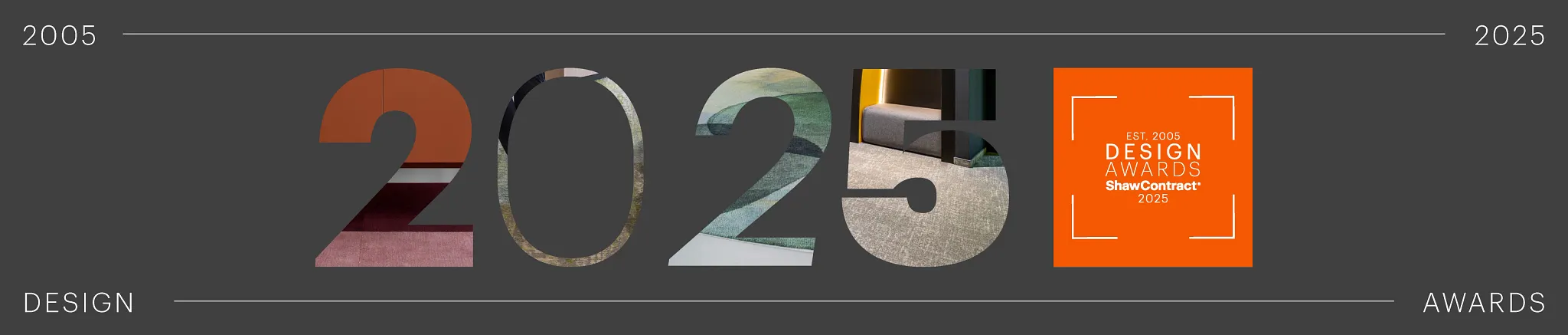 Shaw Contract Design Awards 2025 banner with flooring samples