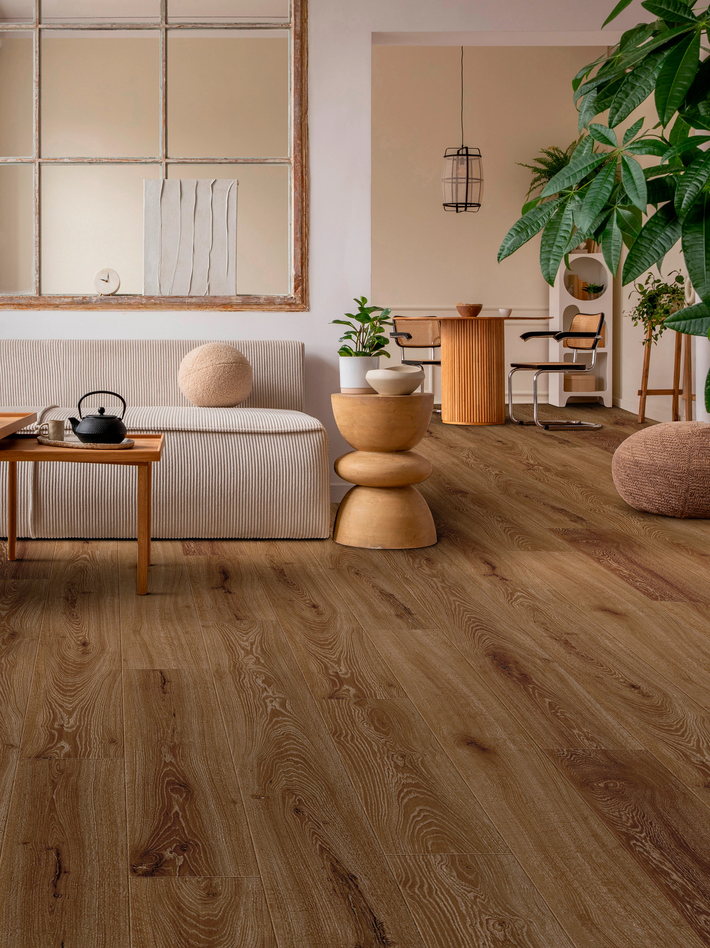 Crimson Flame Oak flooring, shown in a room